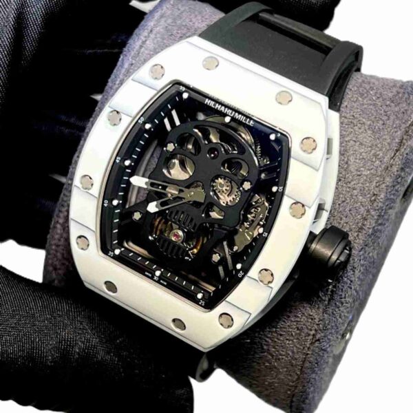 Richard Mille white watch with black skeleton with black rubber strap super clone watches in Dubai