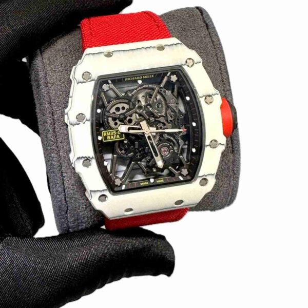 Richard Mille RM 35-01 rafa white bazel with red velcro strap super clone replica watches in Dubai