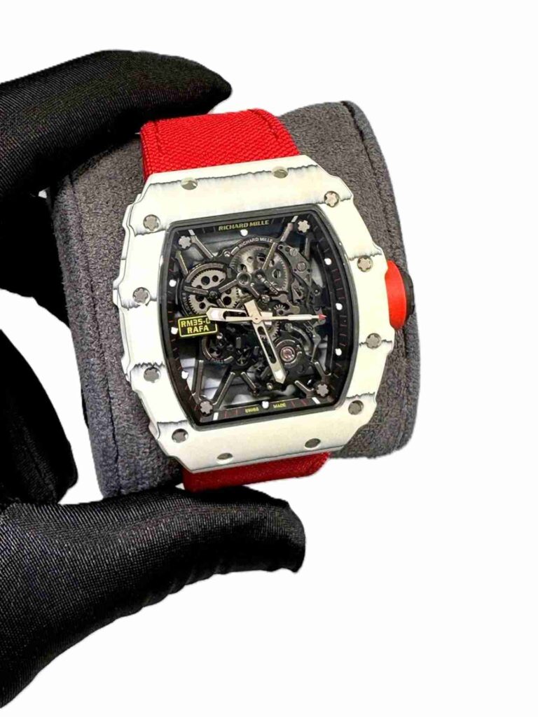 Richard Mille RM 35-01 rafa white bazel with red velcro strap super clone replica watches in Dubai