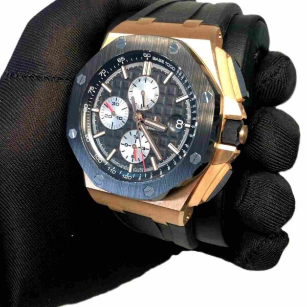 AUDEMARS PIGUET ROYAL OAK OFF SHORE GREY DIAL ROSE GOLD BAZEL WITH BLACK RUBBER STRAP SUPER MASTER CLONE WATCH
