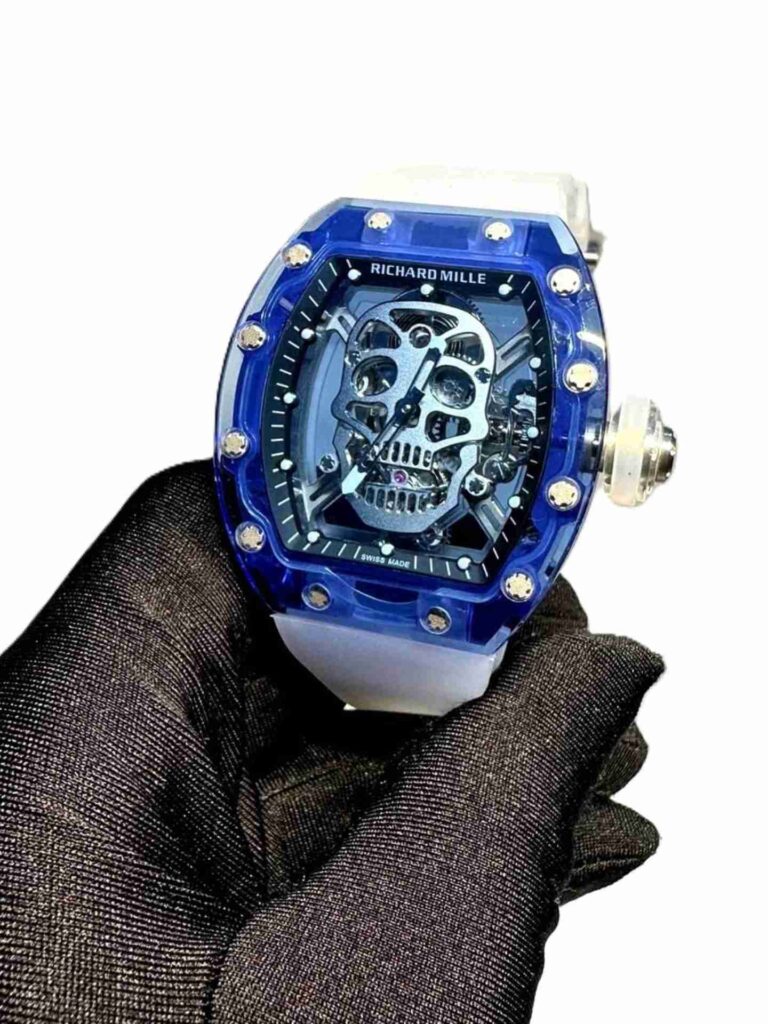 Richard Mille RM SKELETON Tourbillon with blue Sapphire white strap super clone 1:1 watch