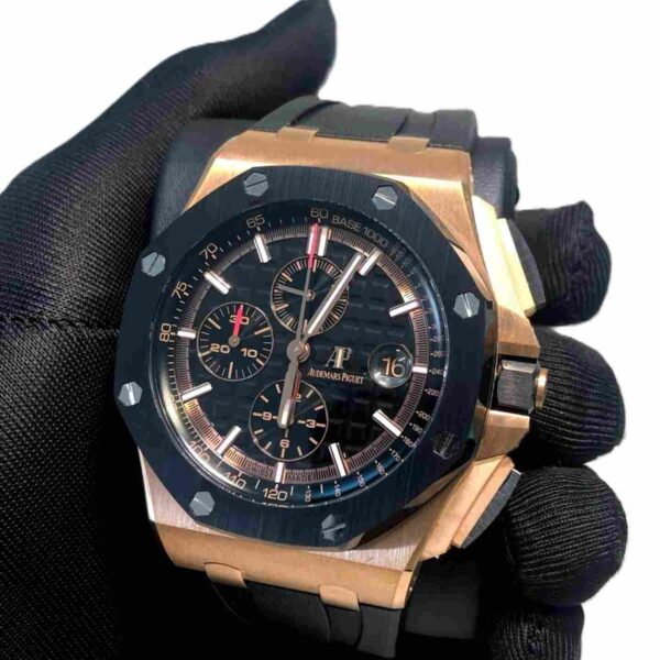 AUDEMARS PIGUET ROYAL OAK OFF SHORE BLACK DIAL ROSE GOLD BAZEL WITH BLACK RUBBER STRAP SUPER MASTER CLONE WATCH