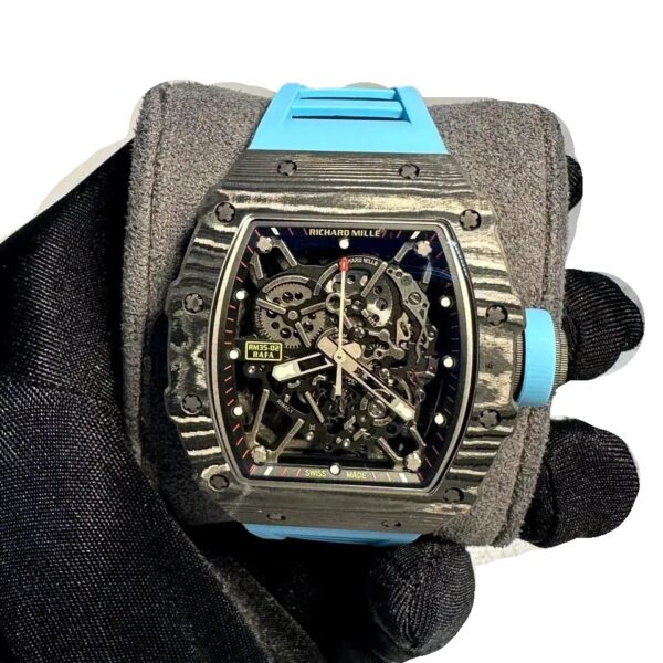 Richard Mille RM 35-02 rafa black bazel with blue strap super clone replica watches in Dubai at watchesindubai.com