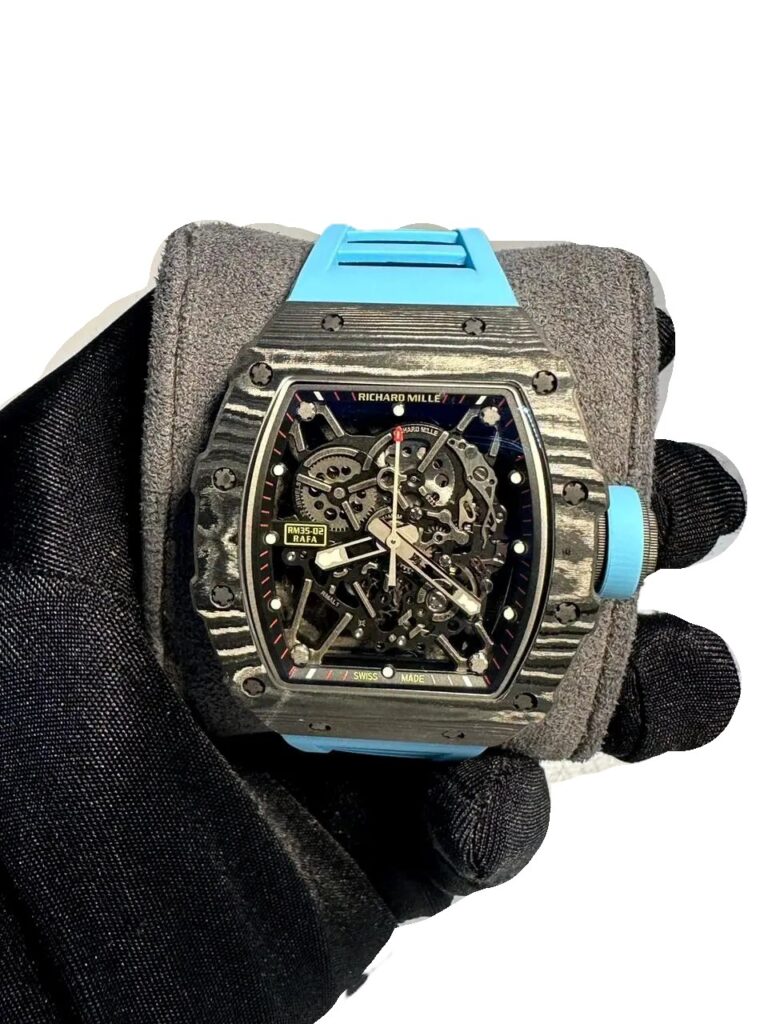 Richard Mille RM 35-02 rafa black bazel with blue strap super clone replica watches in Dubai at watchesindubai.com