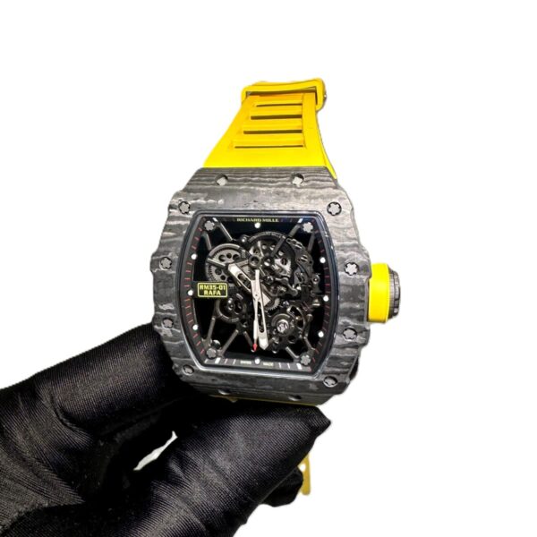 Richard Mille RM 35-01 rafa black bazel with yellow strap super clone watches in Dubai