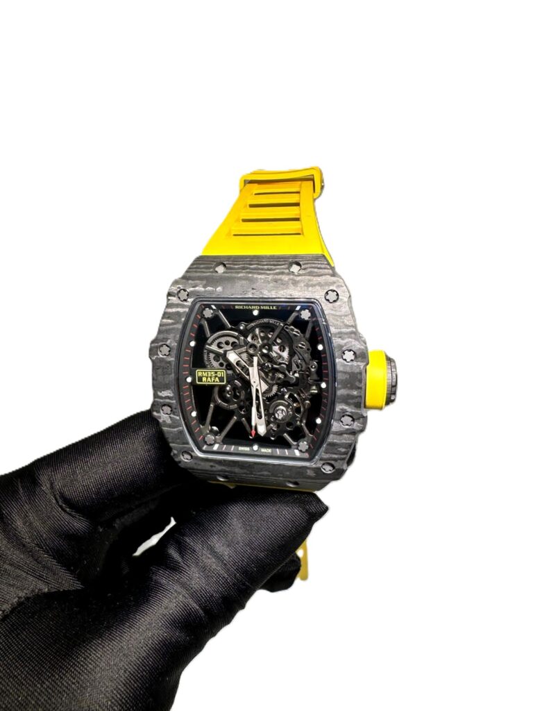 Richard Mille RM 35-01 rafa black bazel with yellow strap super clone watches in Dubai