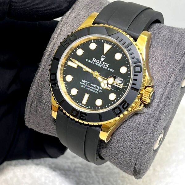 Rolex Yacht Master Black Rubber Strap gold bezel Super clone Watches in dubai