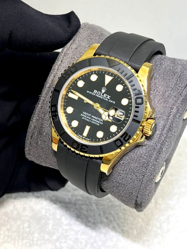 Rolex Yacht Master Black Rubber Strap gold bezel Super clone Watches in dubai