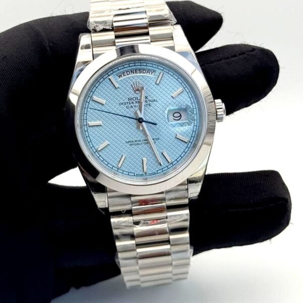 Replica Rolex Day-Date 40 Platinum Ice Blue Dial super clone watches in dubai