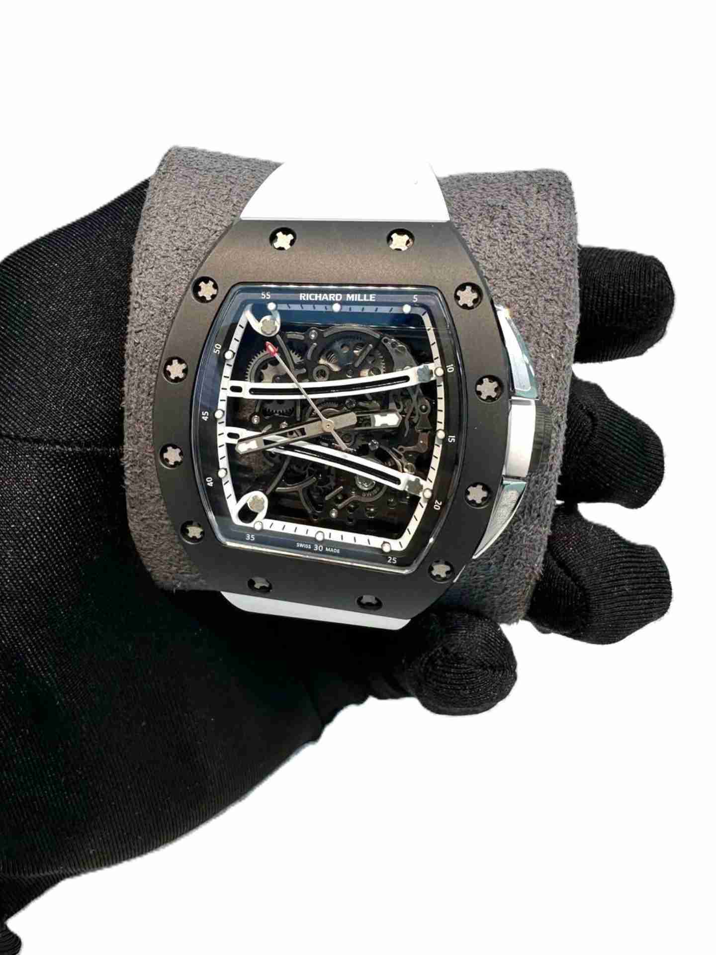 Richard Mille RM 61-01 Skeleton Dial Black watch with white strap Richard Mille RM 61-01 Skeleton Dial Black watch with white strap