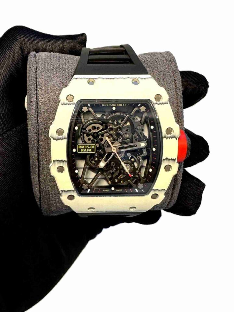 Richard Mille RM 35-01 white watch with Black rubber strap super clone 1:1 watches in Dubai
