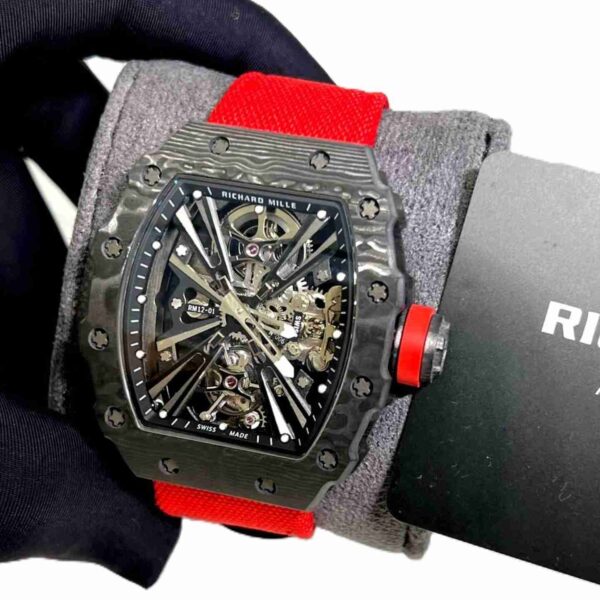 Richard Mille RM 12-01 black watch with red velcro strap super clone replica watches in Dubai
