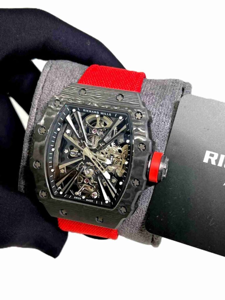 Richard Mille RM 12-01 black watch with red velcro strap super clone replica watches in Dubai