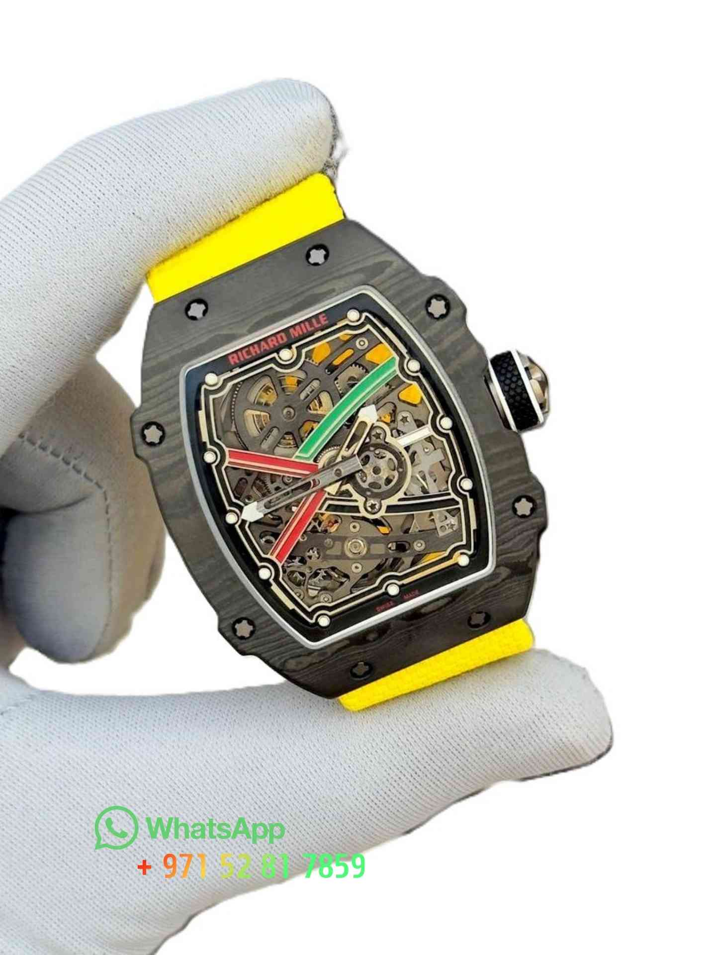 Richard Mille RM67-02 yellow strap with carbon super clone watches in dubai complete working Richard Mille RM67-02 yellow strap with carbon super clone watches in dubai complete working
